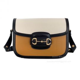 Gucci Yellow White Leather Horsebit 1955 Shoulder Crossbody Bag 602204