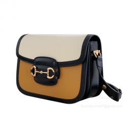 Gucci Yellow White Leather Horsebit 1955 Shoulder Crossbody Bag 602204