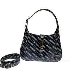 Gucci Jackit 1961 Small Hobo Shoulder Bag with Allover Balenciaga Printed in Black Leather 636709