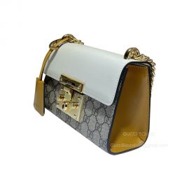 Gucci Padlock Small Shoulder Chain Bag in Beige and Ebony GG Supreme Canvas and White Leather 409487