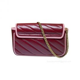 Gucci GG Marmont Super Mini Chain Shoulder Bag in Burgundy Diagonal Matelasse Leather 574969