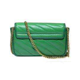 Gucci GG Marmont Super Mini Chain Shoulder Bag in Green Diagonal Matelasse Leather 574969