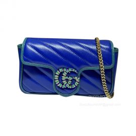 Gucci GG Marmont Super Mini Chain Shoulder Bag in Blue Diagonal Matelasse Leather 574969