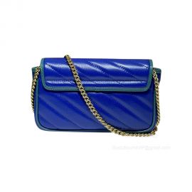 Gucci GG Marmont Super Mini Chain Shoulder Bag in Blue Diagonal Matelasse Leather 574969
