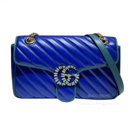 Gucci GG Marmont Small Chain Shoulder Bag in Bright Blue Diagonal Matelasse Leather 443497