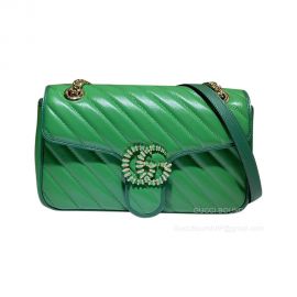 Gucci GG Marmont Small Chain Shoulder Bag in Bright Green Diagonal Matelasse Leather 443497
