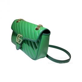 Gucci GG Marmont Small Chain Shoulder Bag in Bright Green Diagonal Matelasse Leather 443497