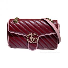 Gucci GG Marmont Small Chain Shoulder Bag in Bright Burgundy Diagonal Matelasse Leather 443497