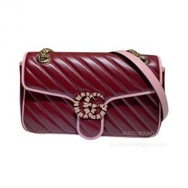 Gucci GG Marmont Small Chain Shoulder Bag in Bright Burgundy Diagonal Matelasse Leather 443497
