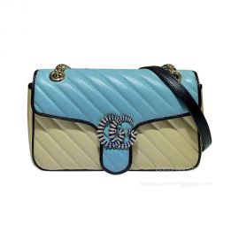 Gucci GG Marmont Small Chain Shoulder Bag in Bright Blue Beige Diagonal Matelasse Leather 443497