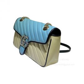Gucci GG Marmont Small Chain Shoulder Bag in Bright Blue Beige Diagonal Matelasse Leather 443497