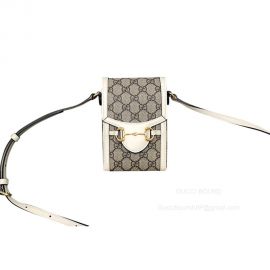 Gucci Horsebit 1955 Mini Crossbody Bag with GG Canvas and White Leather 625615