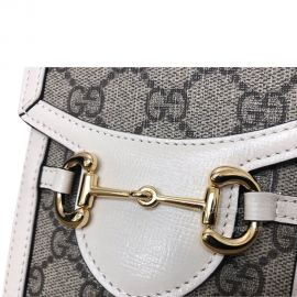 Gucci Horsebit 1955 Mini Crossbody Bag with GG Canvas and White Leather 625615