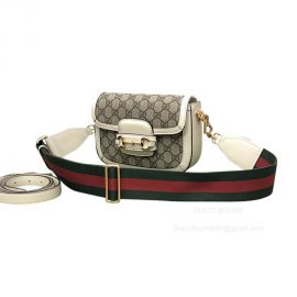 Gucci Horsebit 1955 Mini Crossbody Bag in White Calf Leather and GG Canvas 658574