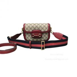 Gucci Horsebit 1955 Mini Crossbody Bag in Red Calf Leather and GG Canvas 658574