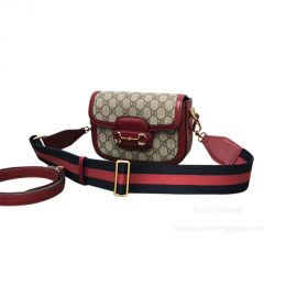 Gucci Horsebit 1955 Mini Crossbody Bag in Red Calf Leather and GG Canvas 658574