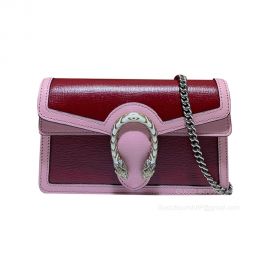Gucci Dionysus Super Mini Chain Shoulder Bag in Burgundy and Pink Calfskin 476432