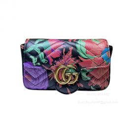 Gucci Online Exclusive Ken Scott Print GG Marmont Super Mini Chain Shoulder Bag in Black Calfskin 476433