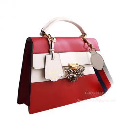 Gucci Large Queen Margaret Top Handle Bag in Red and White Leather 476540