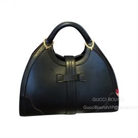 Gucci Medium Stirrup Top Handle Bag in Black Calf Leather 277514