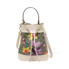 Gucci Ophidia GG Flora Pattern Small Bucket Bag in White 550621