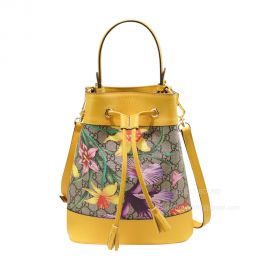 Gucci Ophidia GG Flora Pattern Small Bucket Bag in Yellow 550621