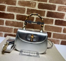 Gucci Bamboo 1947 Small Top Handle Bag Silver Leather 675797
