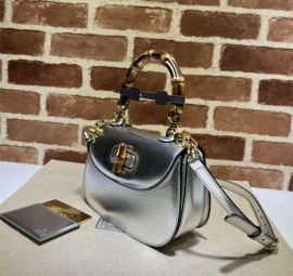 Gucci Bamboo 1947 Small Top Handle Bag Silver Leather 675797