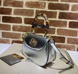 Gucci Bamboo 1947 Silver Leather Small Top Handle Bag  675797