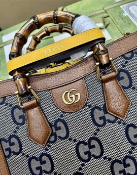 Gucci Bamboo Diana Small Tote Bag Blue GG Canvas and Brown Leather 702721
