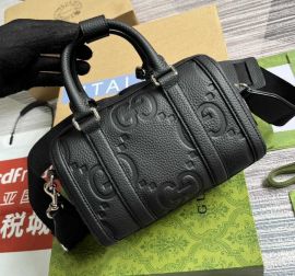 Gucci BLack Jumbo GG Embossed Leather Duffle Shoulder 725292