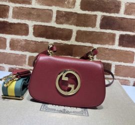Gucci Blondie Mini Shoulder Bag with Round Interlocking G Red Leather 698643