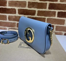 Gucci Blondie Shoulder Bag with Interlocking G Light Blue Leather 699268