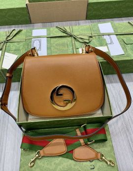 Gucci Blondie Small Leather Shoulder Bag with Interlocking G Brown 699210