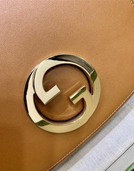 Gucci Blondie Small Leather Shoulder Bag with Interlocking G Brown 699210