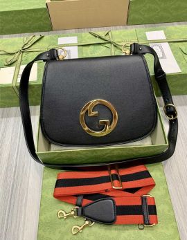 Gucci Blondie Small Leather Shoulder Bag with Interlocking G Black 699210