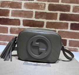 Gucci Blondie Small Shoulder Crossbody Leather Bag with Interlocking G Gray 742360