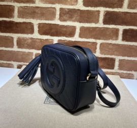 Gucci Blondie Small Shoulder Crossbody Leather Bag with Interlocking G Navy Blue 742360