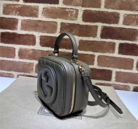 Gucci Blondie Top Handle Bag with Interlocking G Gray Leather 744434
