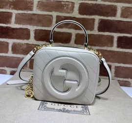 Gucci  White Leather Blondie Top Handle Bag with Interlocking G 744434
