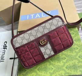 Gucci Burgundy Quilted Mini GG Canvas Shoulder Crossbody Bag 751914