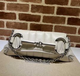 Gucci White Quilted Leather Horsebit Chain Large Shoulder Bag 764255