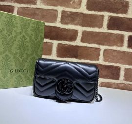 Gucci GG Marmont Super Mini Chain Shoulder Bag Black Leather 476433