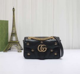 Gucci Classic GG Marmont Mini Leather Shoulder Bag with Small Double G Studs Black 446744