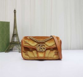 Gucci Classic GG Marmont Mini Velvet Shoulder Bag with Small Double G Studs Brown 446744