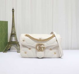 Gucci Classic GG Marmont Small Leather Shoulder Bag with Small Double G Studs White 443497