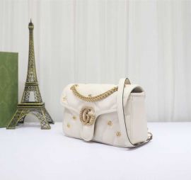 Gucci Classic GG Marmont Small Leather Shoulder Bag with Small Double G Studs White 443497