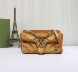 Gucci Classic GG Marmont Small Velvet Shoulder Bag with Small Double G Studs Brown 443497