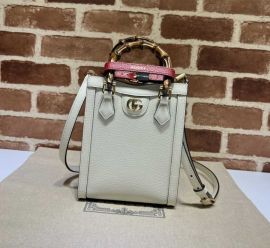 Gucci Diana Mini Tote Bag with Bamboo Handle White Leather 739079