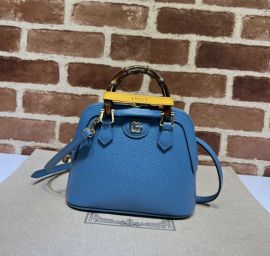 Gucci Diana Mini Tote Leather Bag with Bamboo Handle Light Blue 715775